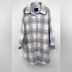 7 for All Mankind Blue white Fuzzy long line Shacket Jacket size L